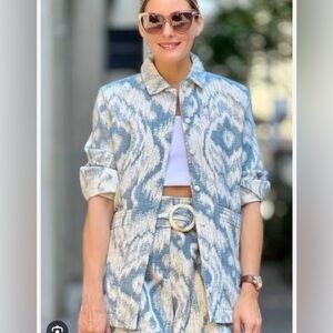 Sézane Will Jacket - Blue/White Jacquard - M